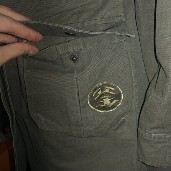 BB Dakota Vintage Olive Green Long Twill Utility Jacket - Size Small - Picture 13 of 15